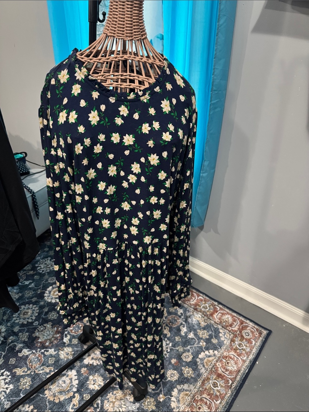 Draper James Navy Long-Sleeve Floral Maxi Dress